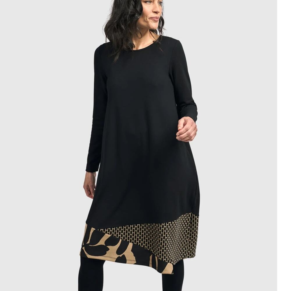 Alembika Nora Midi Tunic Dress Pockets Mixed Print Asymmetrical Hem Sz 4/ Large
